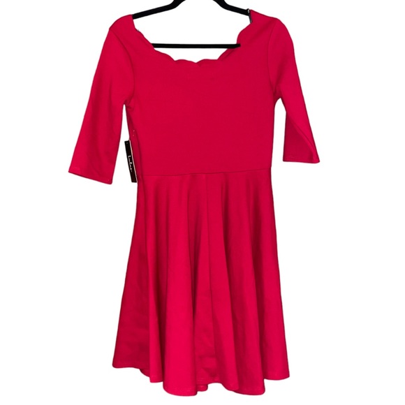 NWT Lulu’s Red Scalloped Skater Dress - Picture 9 of 11